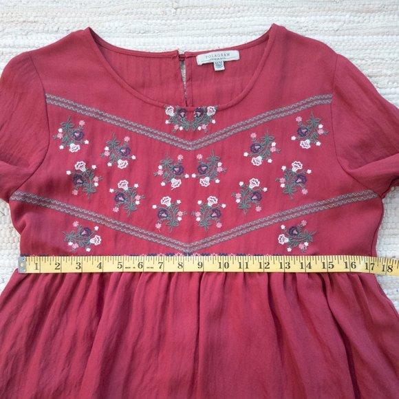 Polagram Red Long Sleeve Peplum Top with Folk Inspired Floral Embroidery Size M - Picture 5 of 12